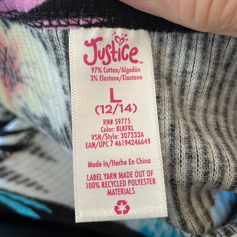 Justice Black Floral Ribbed Hineck Tank Top L (12/14) - Picture 8 of 8